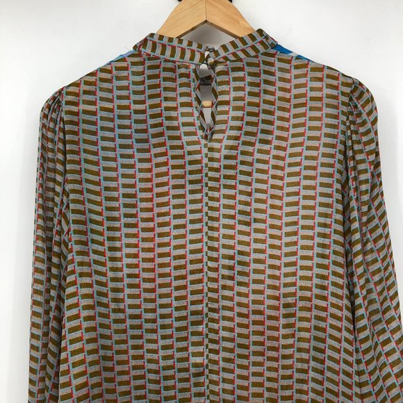 Anthropologie Conditions Apply Multicolor Peasant keyhole balloon sleeve blouse - Picture 9 of 16